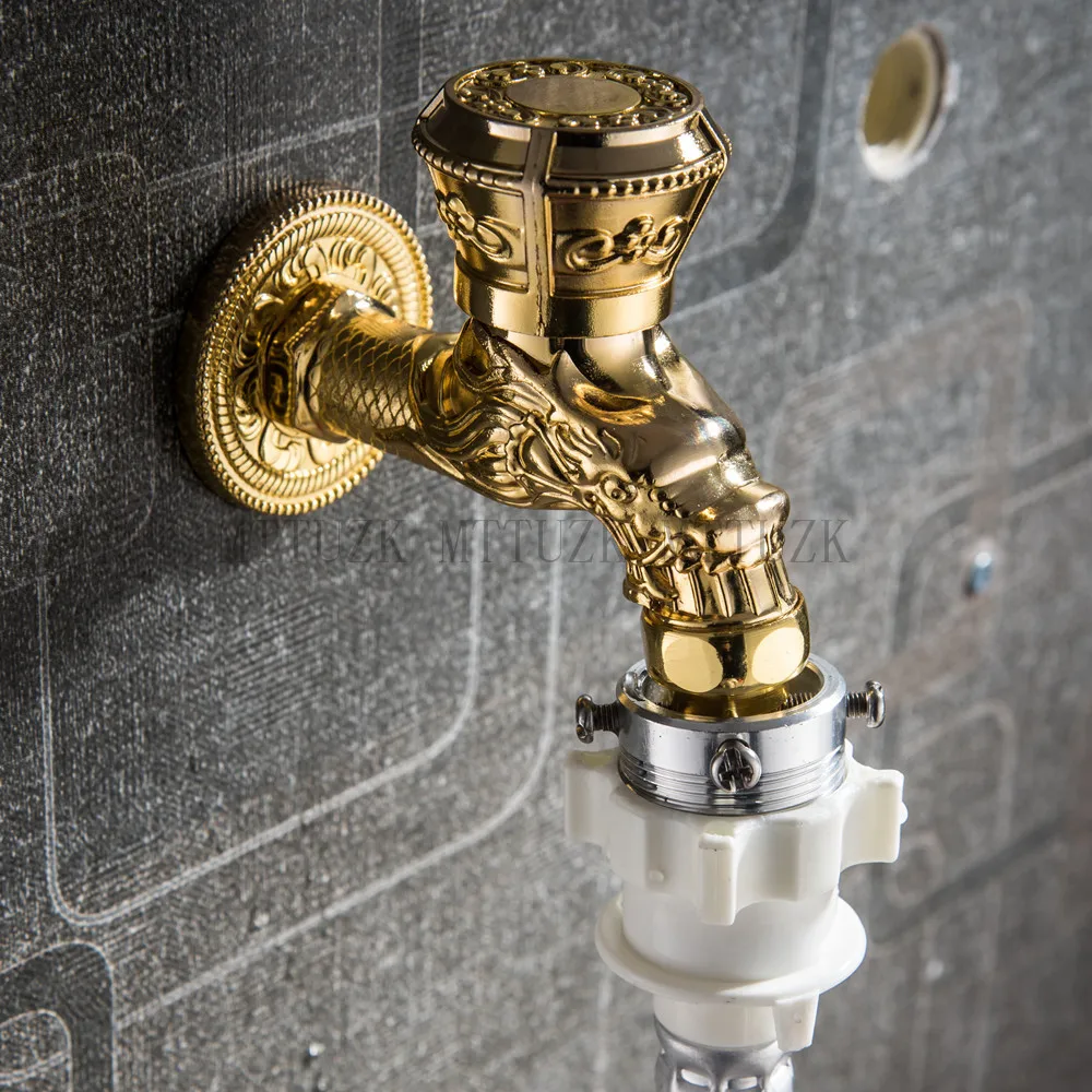 MTTUZK Wall Mount Carved Dragon Antique Red Bronze Bibcock,Decorative Outdoor Garden Faucet Washing Machine Faucet Gold tap