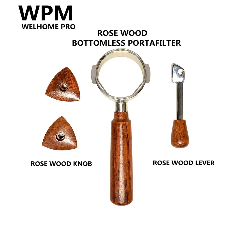 Welhome/WPM KD-310/310VP/310J2/320 مجموعة الحبوب الخشبية ملحقات مطرقة المسحوق بدون قاع Portafilter ملحقات مقبض رافعة الخشب