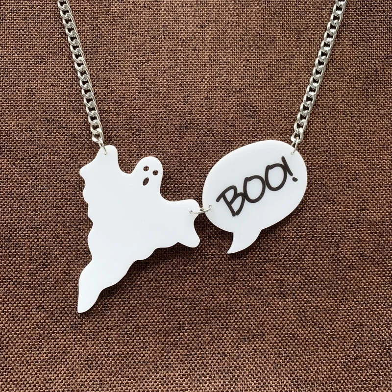 Halloween White Sheet Ghost with Balloon Boo Pendant Necklace