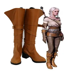 Cirilla Fiona Elen Riannon Ciri Cosplay Boots Brown Shoes Custom Made Any Size For Women Girls