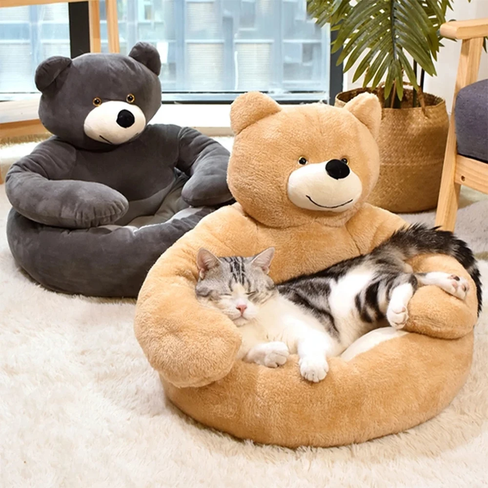 

Winter Warm Dog Sofa Bed Lovely Hug Bear Plush Nest for Small Medium Dogs Cat Soft Cushion Indoor Moisture proof Kennel Mat