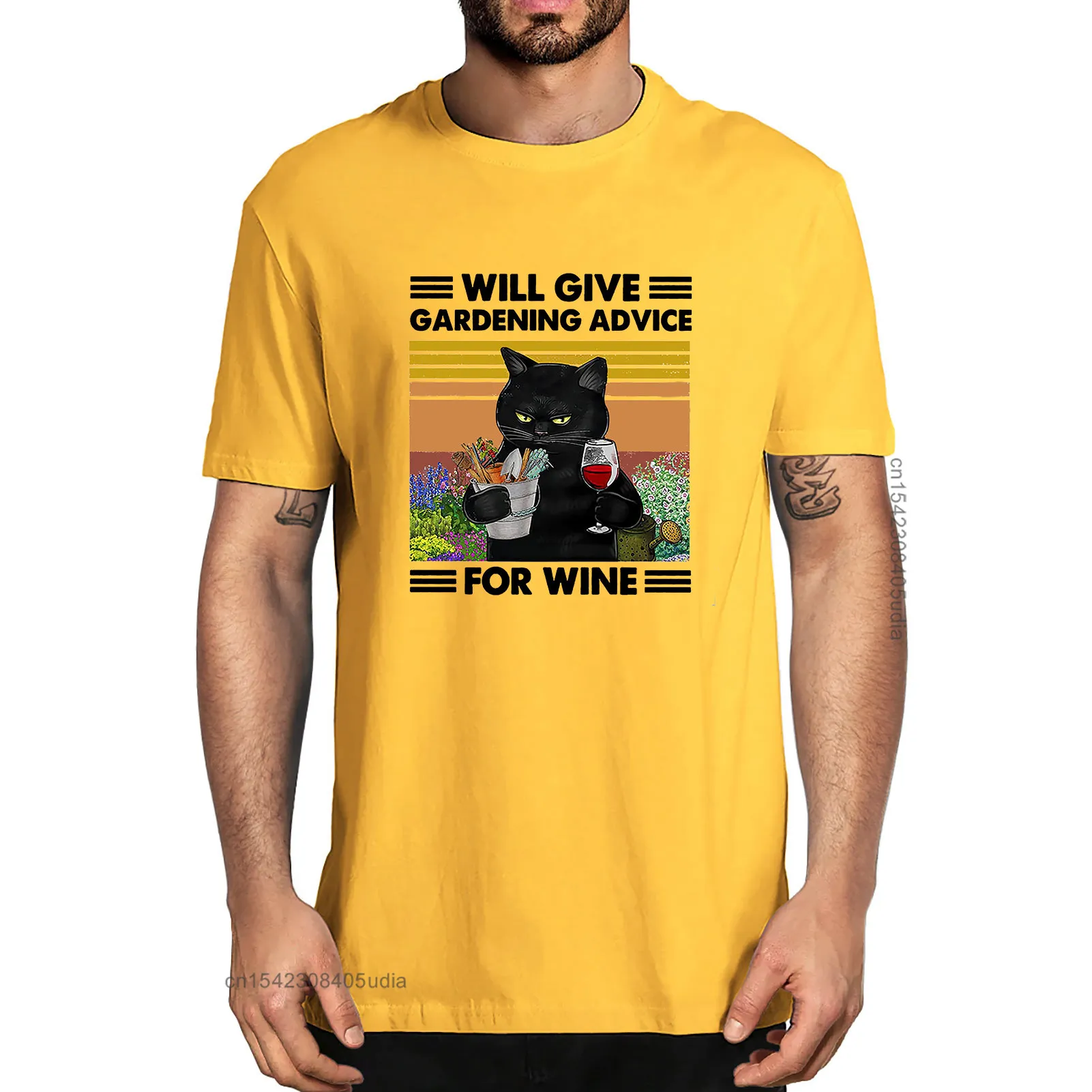 Unisex Black Cat Will Give Gardening Advice For Wine Cat Lovers Men's 100% Cotton Funny T-Shirts Streetwear Tshirt