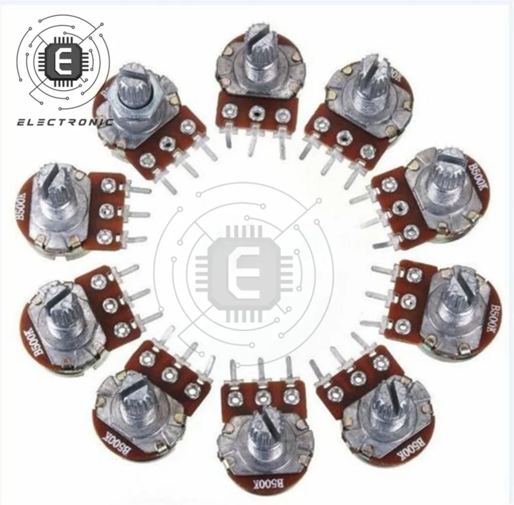WH148 1K 2K 5K 10K 20K 50K 100K 250K 500K potenziometro rotativo conico lineare a 3pin albero 15mm con dadi e rondelle