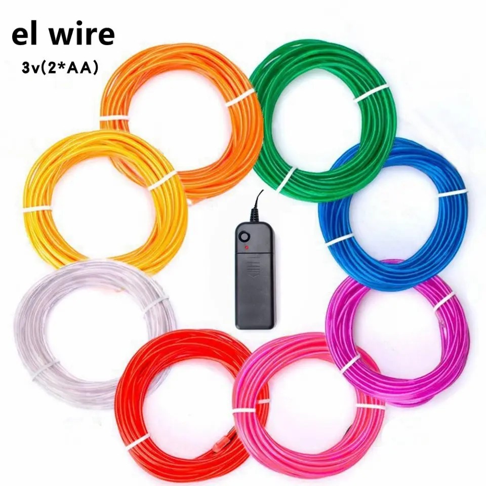 LED 3V AA  EL Wire Glowing Line Atmosphere Lights 1M/5M Round Neon Light Dance Party Performance Decor Flexible Waterproof Strip