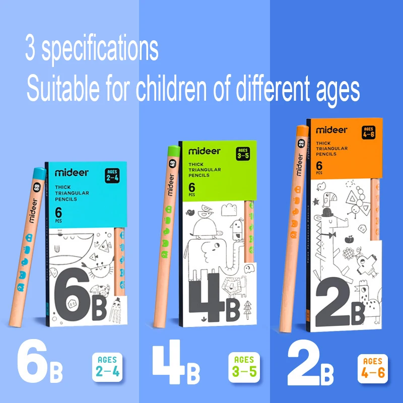 Mideer 2B 4B 6B หนาหนาดินสอฟรีดินสอ Sharpener เด็กวาดของเล่นอนุบาลนักเรียนตรัสรู้เด็ก2Y +