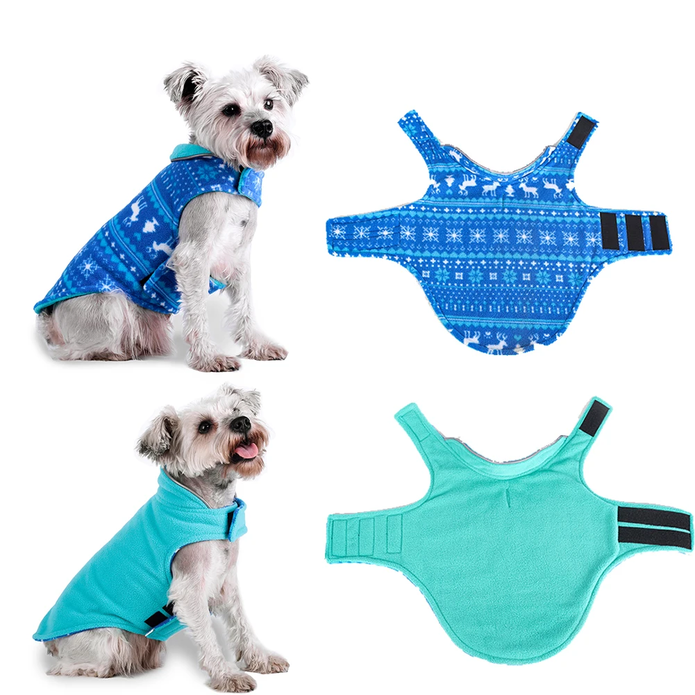 XS-XXL reversibile in pile vestiti per cani natale Pet cappotti per piccolo medio 2 strati in pile inverno caldo grande giacca Chihuahua Vest