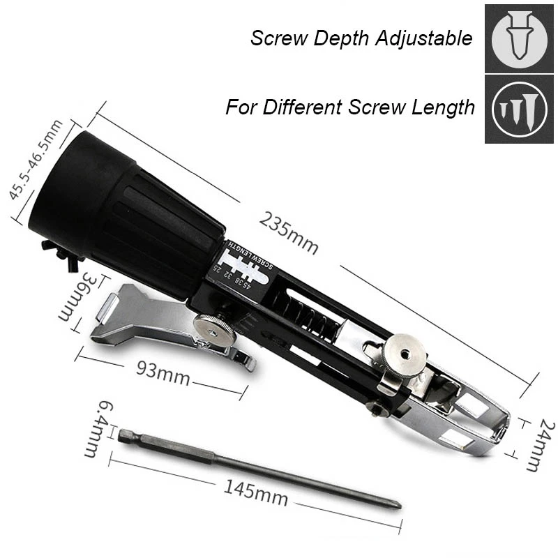 Electric Drill Adpater Automatic Screw Chain Nail Gun Adapter Nozzle Woodworking Tool Screwdriver Cordless Power Attachment