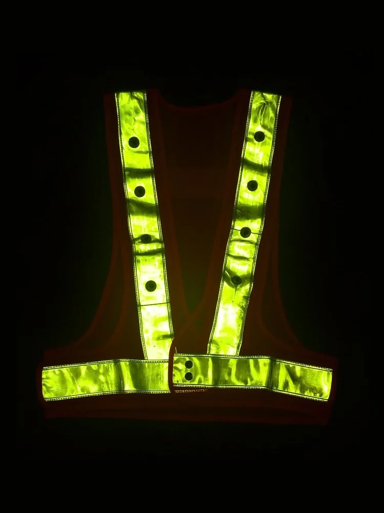 Highways Sanitation Flahing LED Reflective Safety Vest Fluorescent Red High Visibility Warning PVC Tape