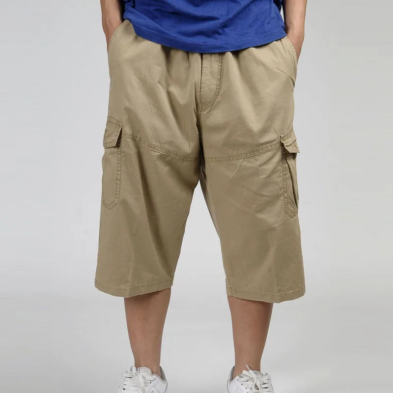 2023 Heren Zomer Multi-Pocket Baggy Cargo Katoenen Kuit Lengte Broek Casual Broek Heren Grote Effen Kleur Shorts Plus Size Xl-6Xl