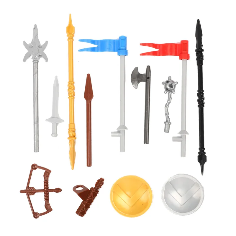 Medieval Military Figures Weapons Accessories Building Blocks Roman Soldier Shield Helmet Lance Bricks MOC Toy for Children C169