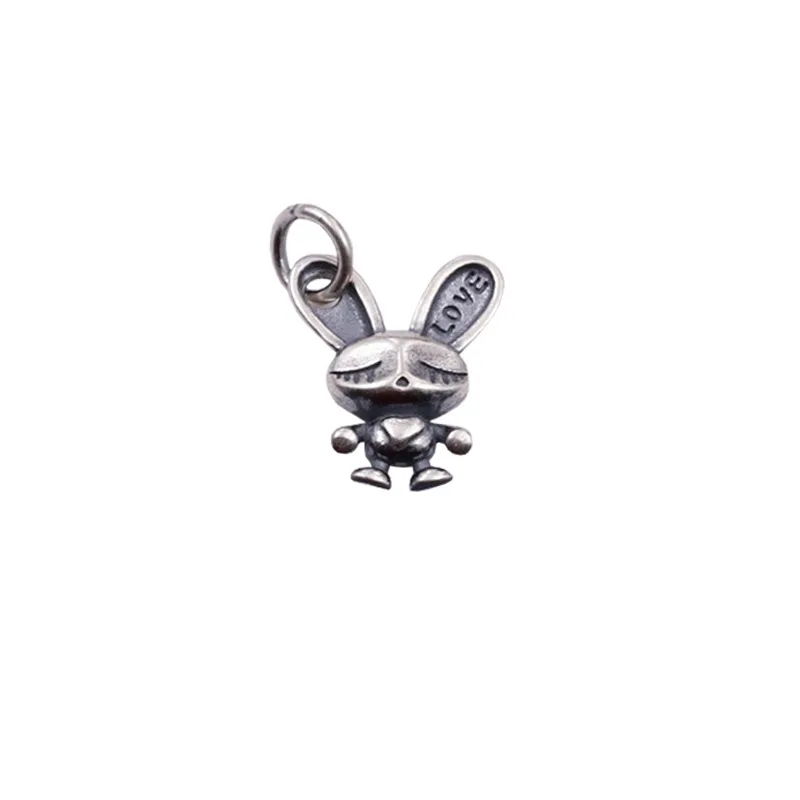 925 Sterling Silver Cute Love Rabbit Circle Charms Aging Process S925 Silver Necklace Pendant DIY Jewelry Decoration Findings image 4