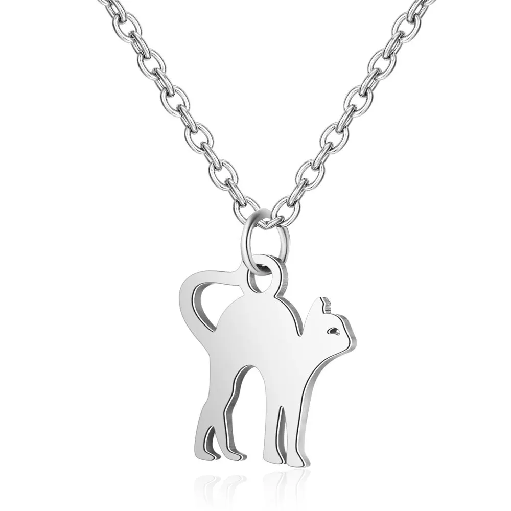 10pcs/lot Charm necklace 2 color cat fashion new design stainless steel  women cute cat necklace pendant for couples