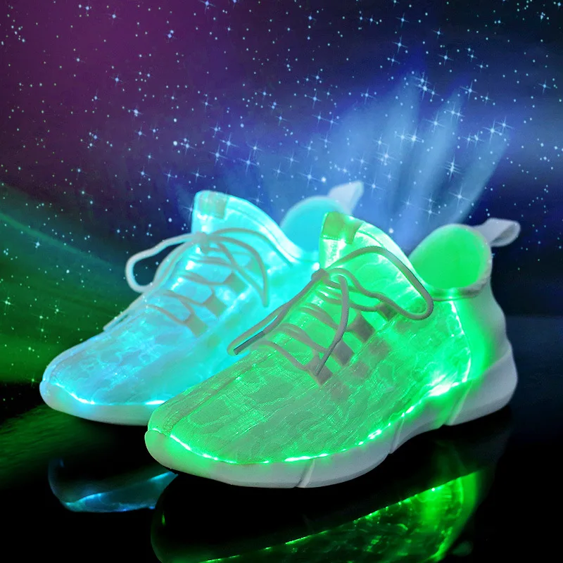 Luminous Sneakers Fiber Optic Fabric LED Flashing Kids Adult Shoes USB Rechargeable Light Up Shoes