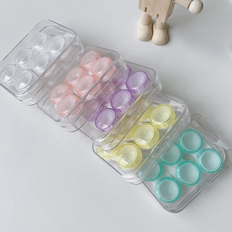 Simple Tansparent Contact Lens Case 3 Pairs Double Dox Colored Contacts Storage Case Travel Portable contact case