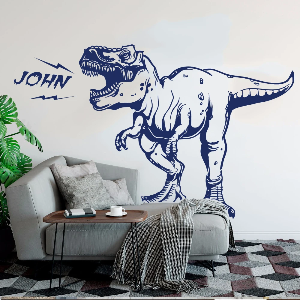 Large Custom Name T-rex Dinosaur Roar Wall Decal Teen Boy Room  World Animal Wall Sticker Playroom