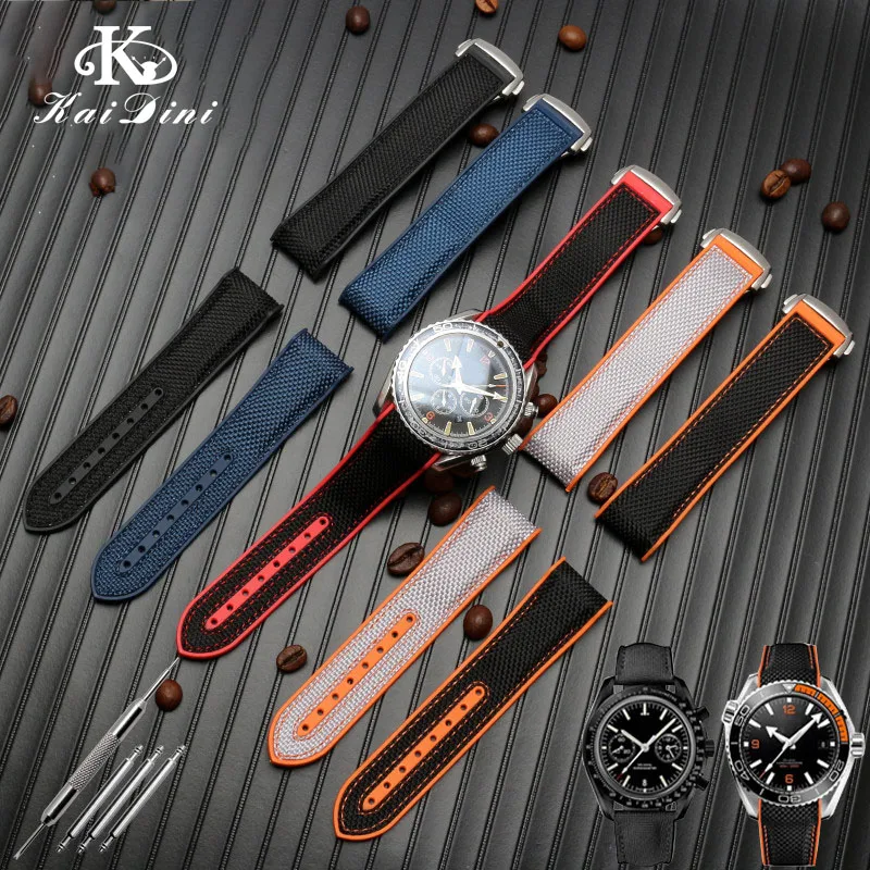 New 20/21/22mm Rubber Silicone Back Watch band Nylon Watchband For Omega strap Seamaster 300 Speedmaster 8900 Planet Ocean Tools