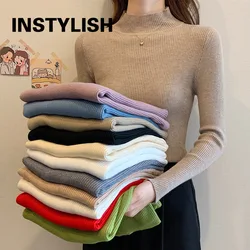 Casual Long Sleeve Turtleneck Knitting Sweater Elegant Solid Slim Pullover Vintage Harajuku Korean Simple Top 2021 Jumper