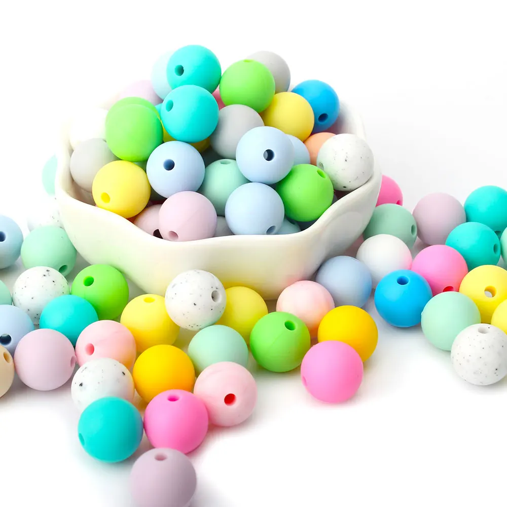 20pcs Silicone Round Bead 9mm 12mm 15mm Food Grade infant Teether DIY Pacifier Clip Chain Jewelry Accessories Baby Teething Bead