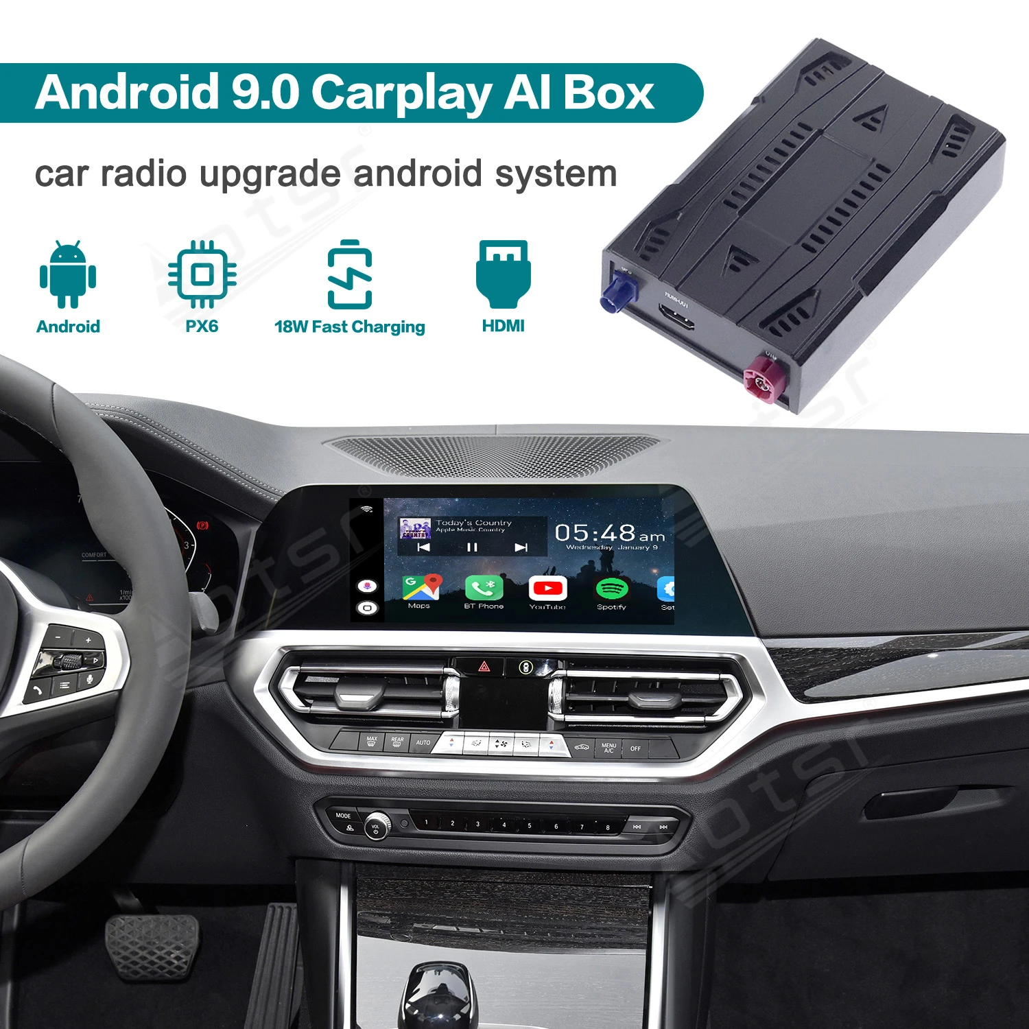 

For Apple Carplay AI Box Android 9 System New Upgrade 4+128G Carplay Box Universal Car Android System Car-Play USB AI Box