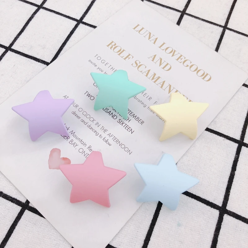 DIY temperament high sense color spray skin five-pointed star show face thin sterling silver needle earrings accessories 4pcs