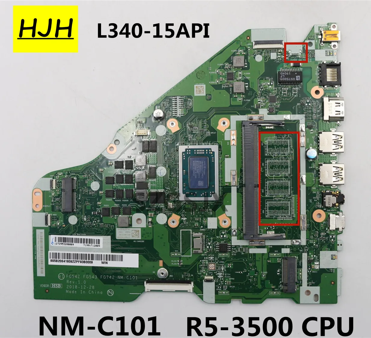 FOR  Lenovo L340-15API L340-17API  Laptop Motherboard FG542 FG543 FG742 NM-C101 CPU R5-3500U Tested 100% Work