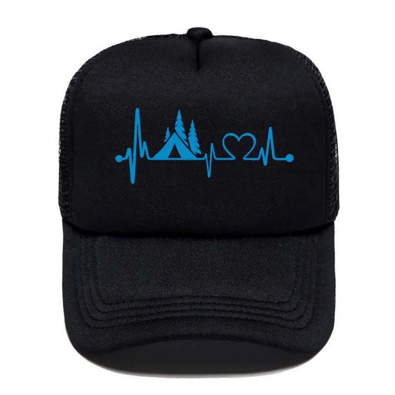 Men Women Parent-child Tent Camper Heartbeat Lifeline Monitor Printing Baseball Cap Funny Casual Hats Mesh Visor Outdoor Sun Hat