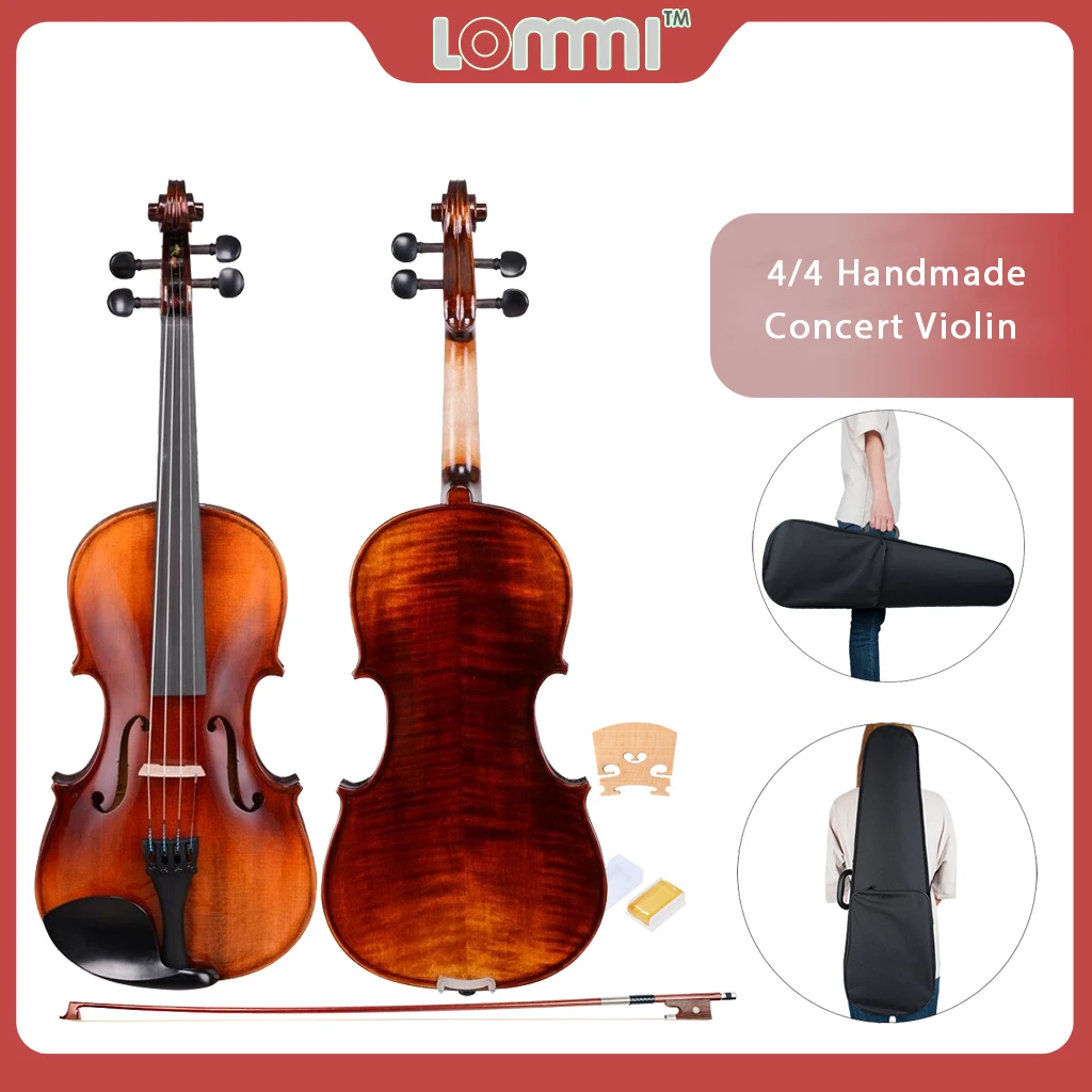 

LOMMI Concert 4/4 Full Size Handmade Violin Stradivari Copy Fiddle W/ Brazilwood Bow Rosin Bridge String Case Power Tone Violin