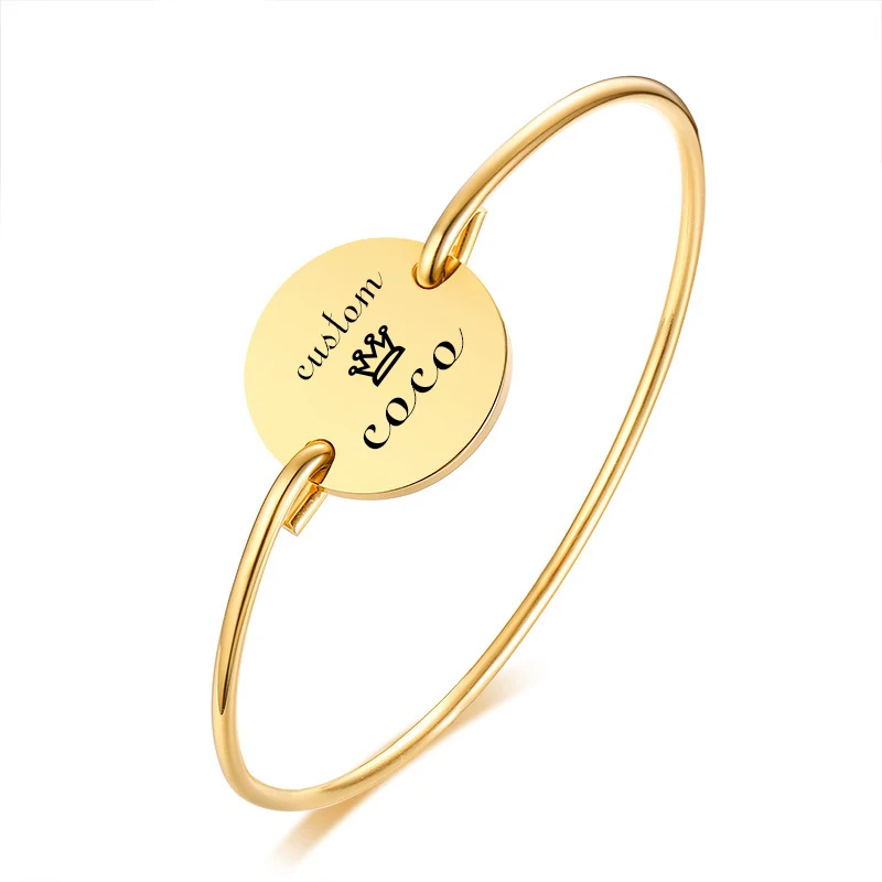 

Fashion Chic Custom Bangle For Women Gold Color Engraved Letters Romantic Round Bracelet Lovers Gift Party Jewelry