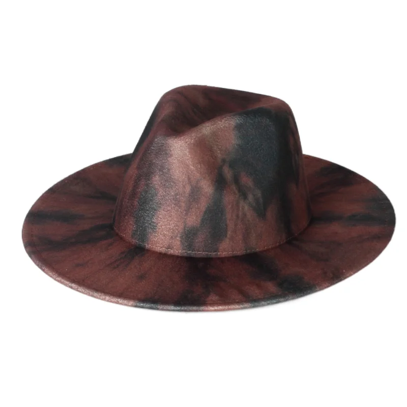 

wide brim tie dye Wool Felt Fedora Hats For Men and women wide brim fedora hat large brim