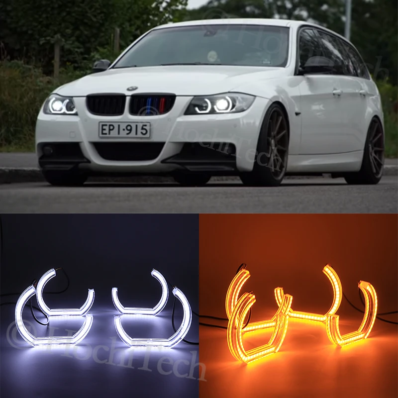 

Switchback Dual Amber White Crystal C LED Angel Eyes Rings For BMW 3 Series E90 E91 2005 2006 2007 2008 Xenon headlights