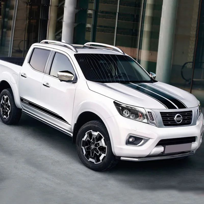 

Car Racing Hood Bonnet & Tailgate Black Stripe Decal Side Skirt Sticker Vinyl for Nissan Navara