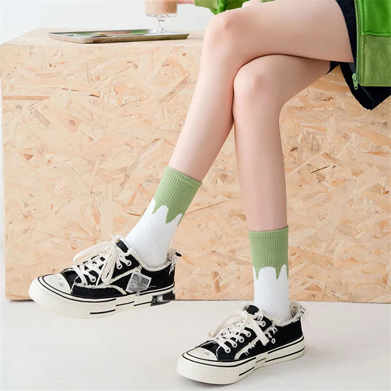 Funny Cute Japanese High School Girls Cotton Loose Striped Crew Socks Colorful Women Harajuku Designer Retro Short Socks