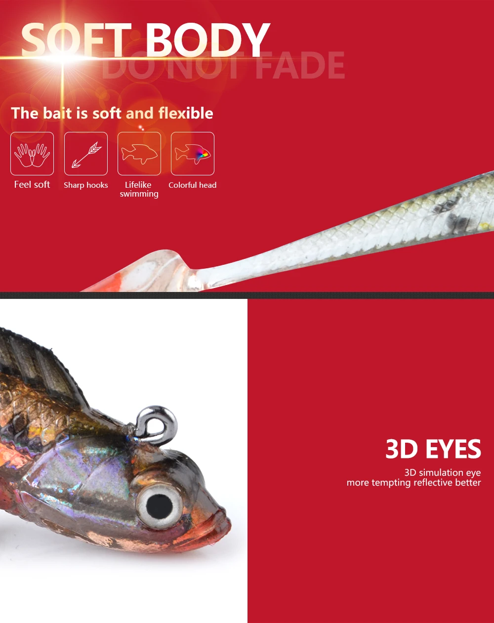 NGB 1 Stück 8/10CM 9g/21,5g Weicher Köder Jig Angelköder Fisch-Swimbait Dreifachhaken Angelhaken Angelzubehör – Detail 3