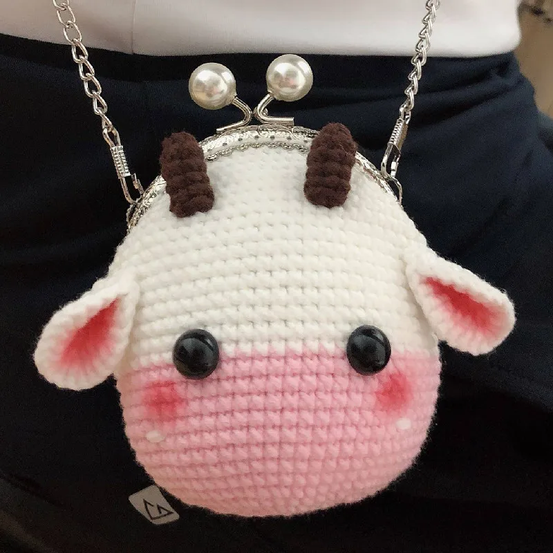 Hand Crocheted wool bag children cartoon calf snack bag hand bag key bag knitting cute bag