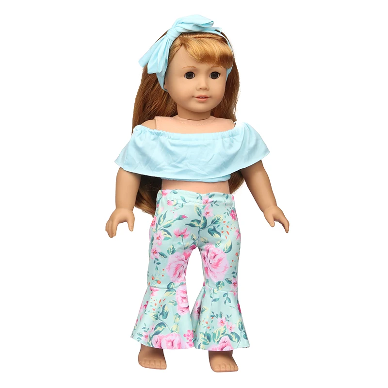 New Arrival 3Pcs High Quality 18 Inch American Doll Clothes Set Tube Top +Flared Pants + Headband For 43cm New Baby Girl Dolls