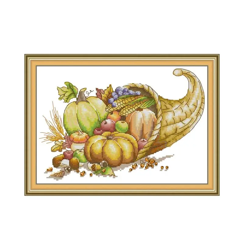 Harvest Bamboo Basket Cross Stitch Kit, Embroidery, Canvas, DIY, Handmade Needlework, Cross Stitch, 14ct, 11ct