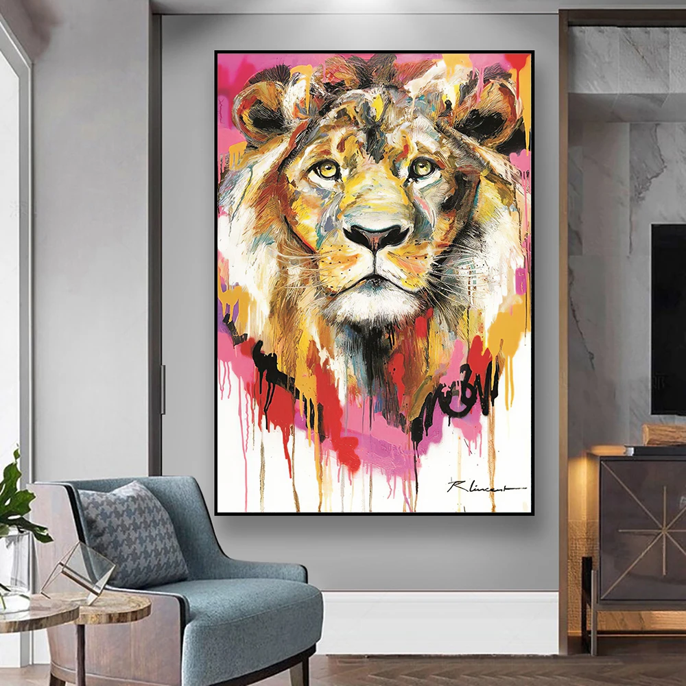 Abstract Graffiti Art Canvas Paintings Lion Animal Posters and Prints Wall Art Pictures Living Room Decor Children's Room Decor