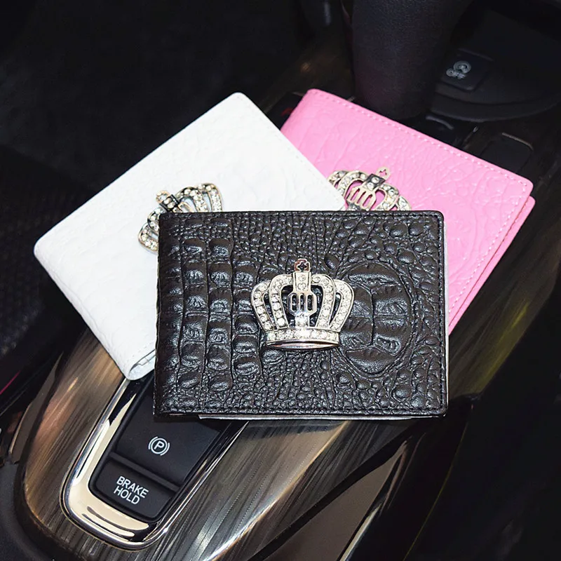 1X Crown Car Driver License Bag PU Leather Credit Cards Holder Case Driving Documents Card Credit Storage Interior Accessories