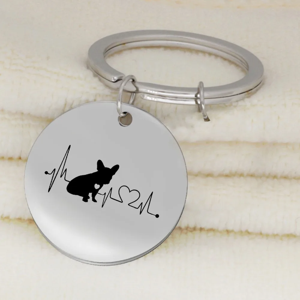 Heartbeat Bulldog Dachshund Bull Terrier KeyChain Jewelry Cute Puppy Dog Key Ring Custom Key Pendant