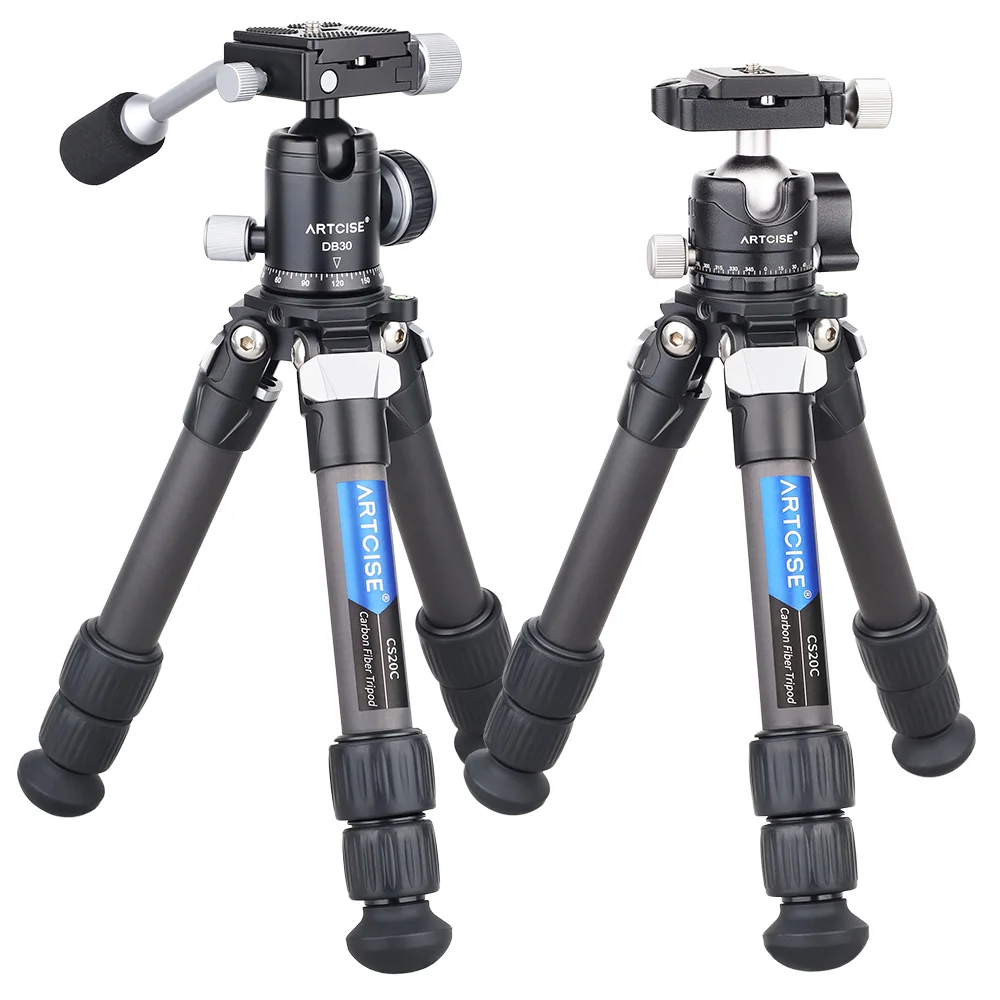 Mini Carbon Fiber Tripod Compact Lightweight Portable Tabletop Tripods with Handle Ball Head Max Load 10kg for DSLR Camera Phone