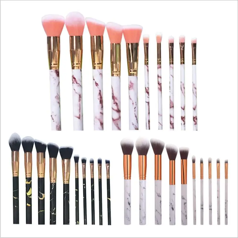 10pcs Marble Flame Marbling Brushes Set Soft Foundation Powder Eyeshadow Brush Kit Beauty Beauty Make Up Tools T0326