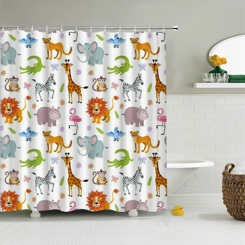 Cartoons Animal Dinosaur Cat Dog Alpaca Shower Curtains 3d Bath Curtains  Decorative With Hook Polyester Fabric 180*240cm Screen