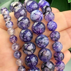 Natural Stone Purple Dragon Vein Agates Beaded Loose Round Beads for Jewelry Making DIY Fashion Bracelet Accessories 15‘’Strand