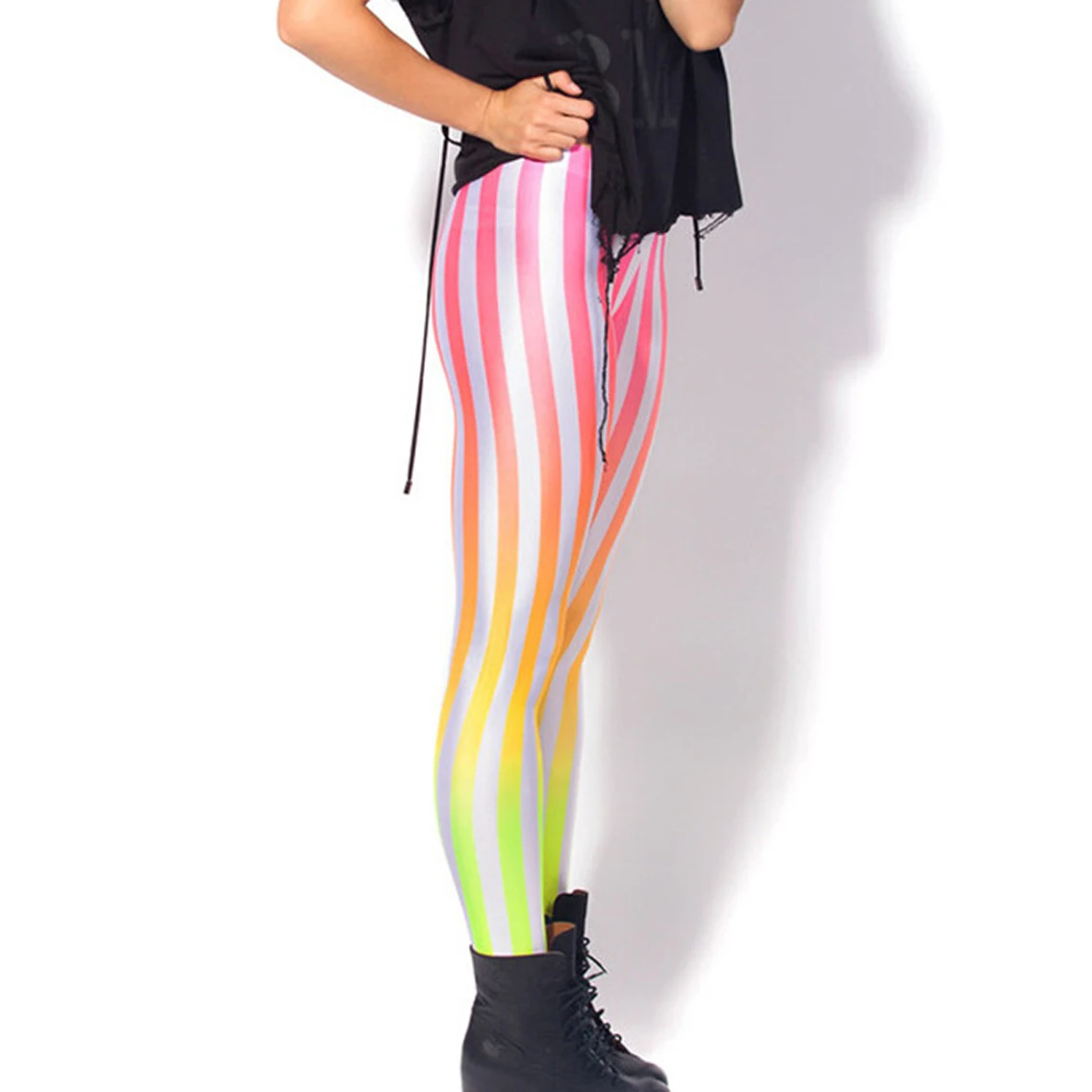 Women Stripe Rainbow Leggings Slim Skinny Leggings Colourful Striped Spring Summer Running Gym Stretchy Pants Trousers