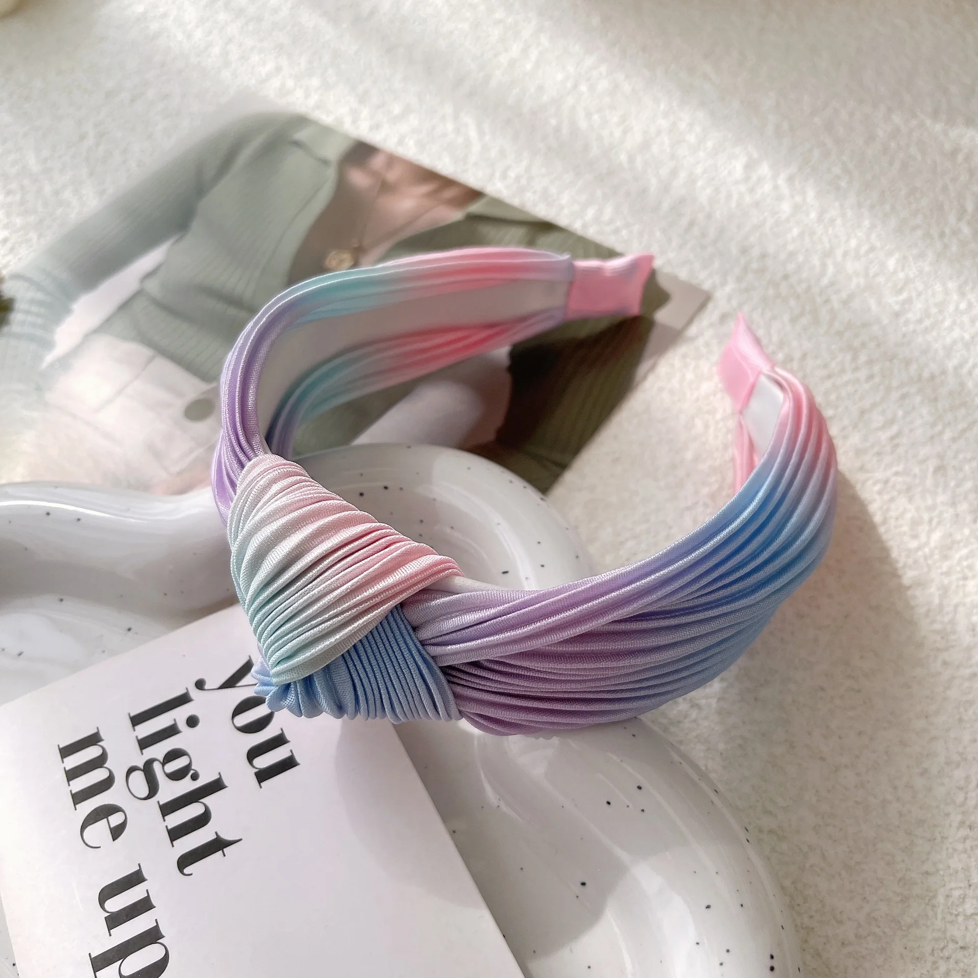 Nuovo stile europeo e americano Tie-dye Knot Cross Hairband Striped Wide Headband pieghettato Scrunchies accessori per capelli da donna