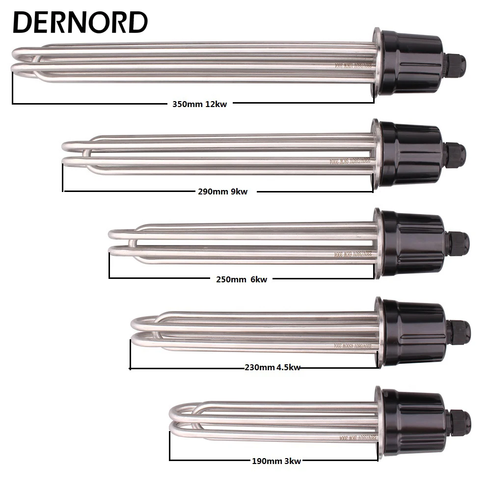 DERNORD 2 Inches Tri-Clamp Brewing Heating Element SUS304 3/4.5/6/9/12kw Immersion Water Tubular Electric Heater 220V 380V