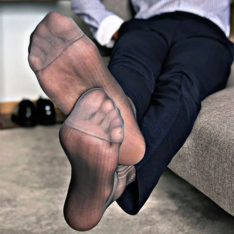 

Sexy Gleam Man Thin Socks Striped Business Socks Nylon Fetish Lustered Noble Male Socks Fashion