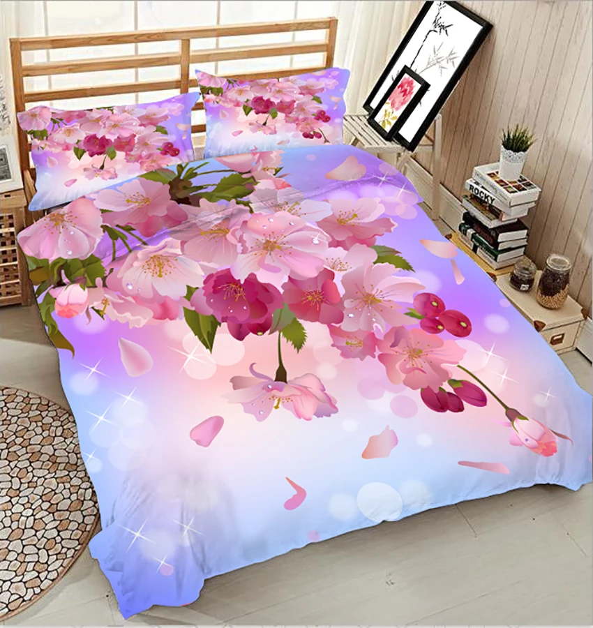 

Queen 3D Bedding Set Twin California King Size Bed Linen Set Duvet Bed Cover Pink Flower Decoration Quilt Cover Pillowcase