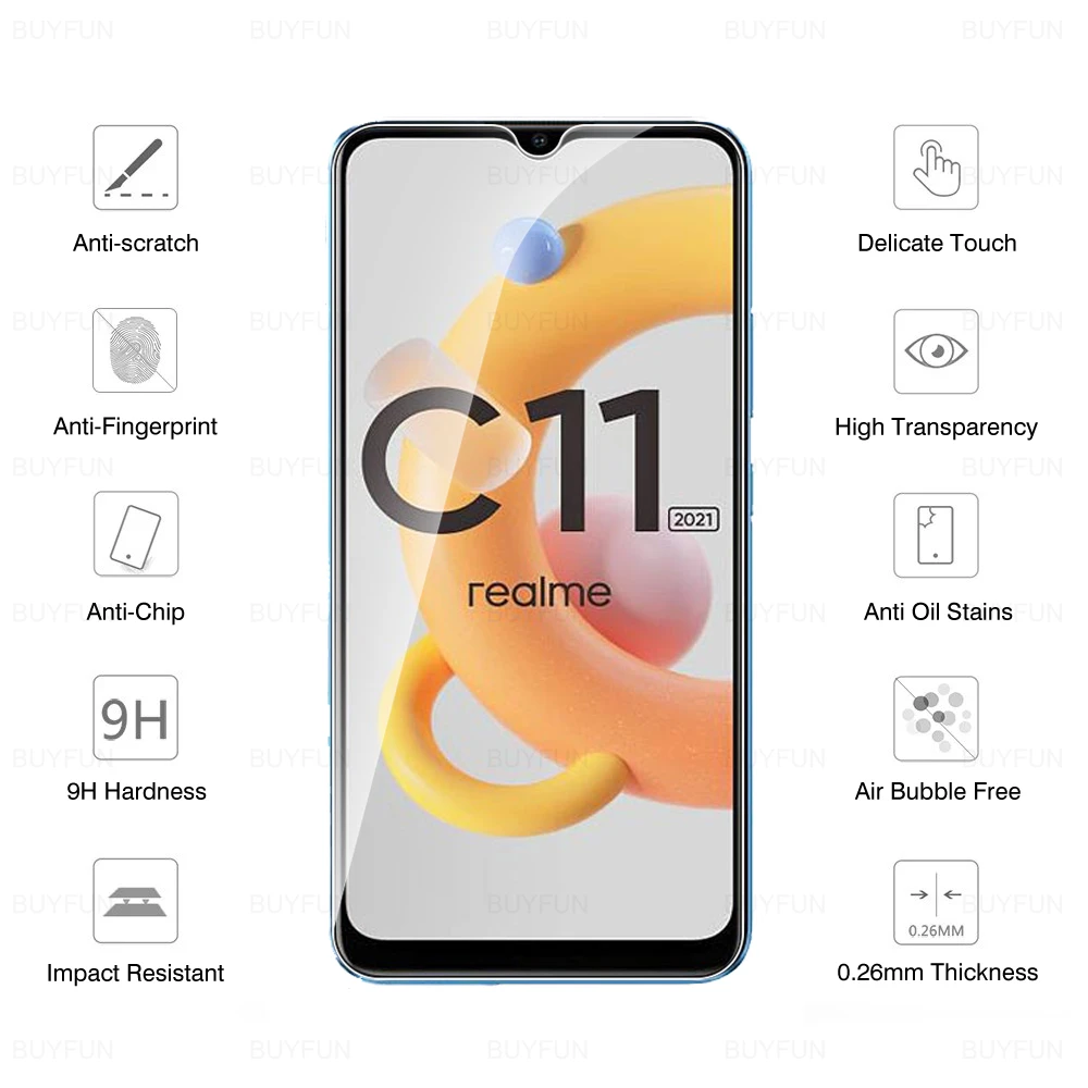 Protector de vidrio templado para móvil, funda protectora de 2 piezas para Realme C11 2021, oppo realme c11 C11 C 11 2021 6,52 pulgadas