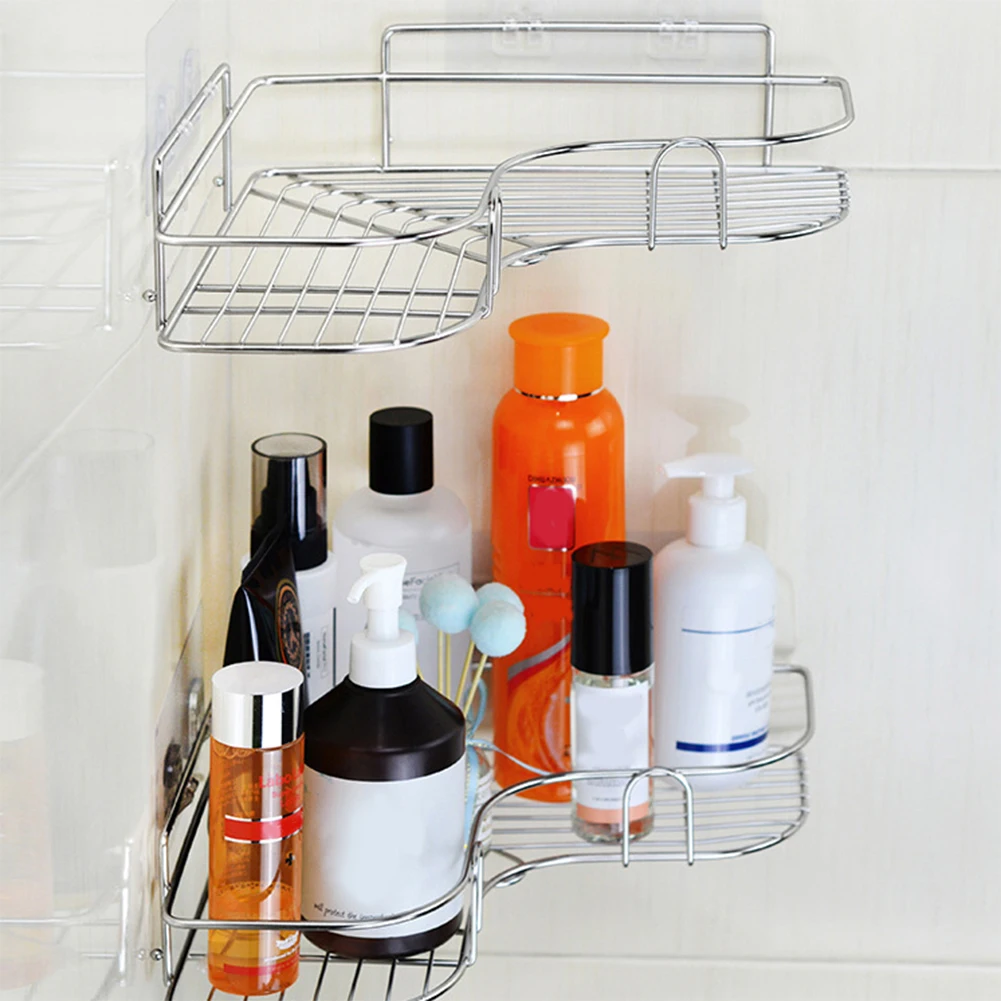 

Stainless Steel Storage Rack Punch-free Singer Layer Triangle Wall Mounted Shelf Holder for Bathroom Kitchen Bedroom